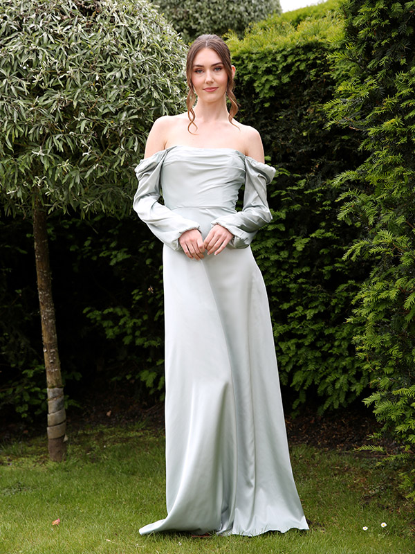 A-Line Draped Square Neck Long Sleeve Honora Bridesmaid dresses